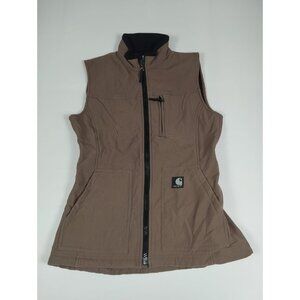 Carhartt Women XS Brown Nylon Softshell Work Vest Fleece Lined Faded Distressed